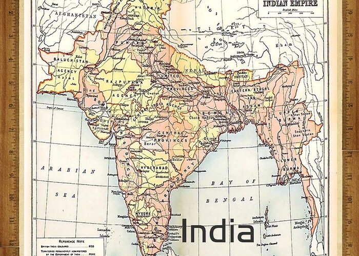 India Greeting Card featuring the photograph Vintage India Map by Florene Welebny