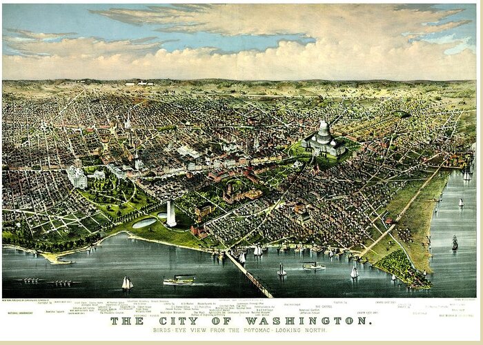 Washington Greeting Card featuring the photograph Vintage Map of the City of Washington by Benjamin Yeager