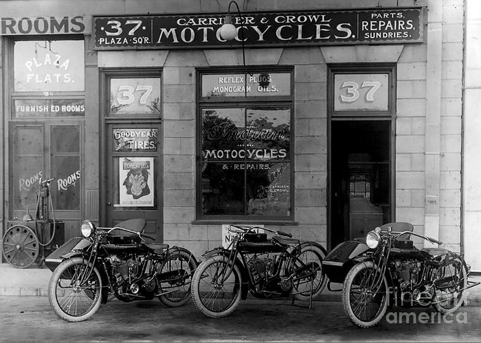 Vintage Motorcycle Dealership Greeting Card featuring the photograph Vintage Motorcycle Dealership by Jon Neidert