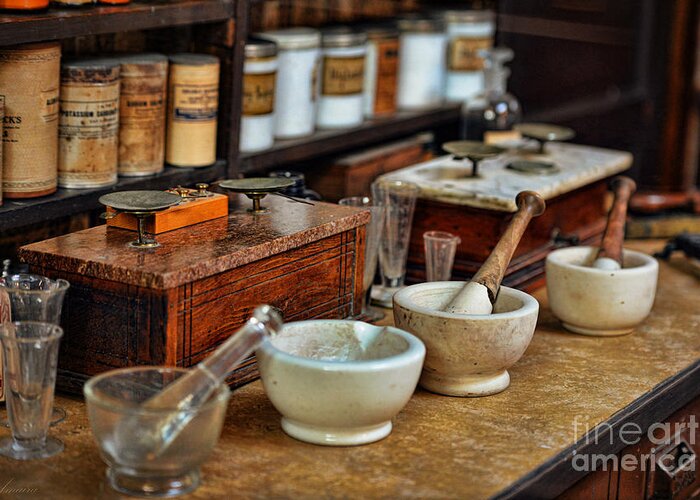 Apothecary Shop Greeting Card featuring the photograph Vintage Pharmacy Items by Maria Angelica Maira