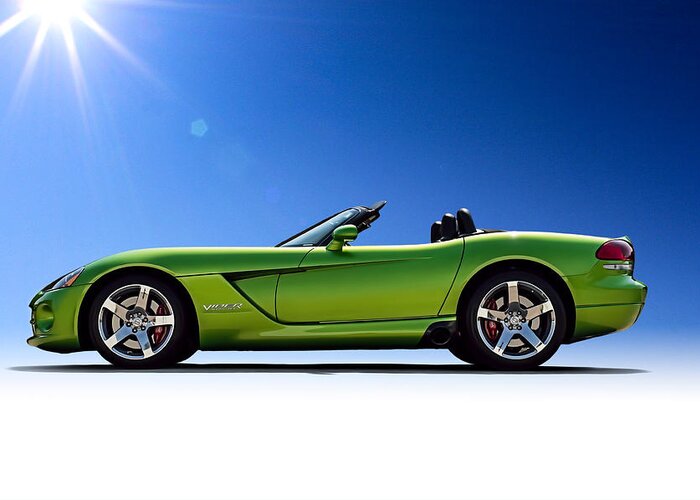 Green Greeting Card featuring the digital art Viper Roadster by Douglas Pittman