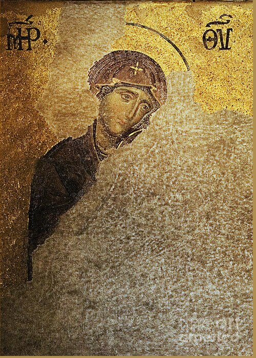 Christian Mosaic Greeting Card featuring the photograph Virgin Mary-Detail of Deesis Mosaic Hagia Sophia-Day of Judgement by Urft Valley Art Matt J G Maassen-Pohlen