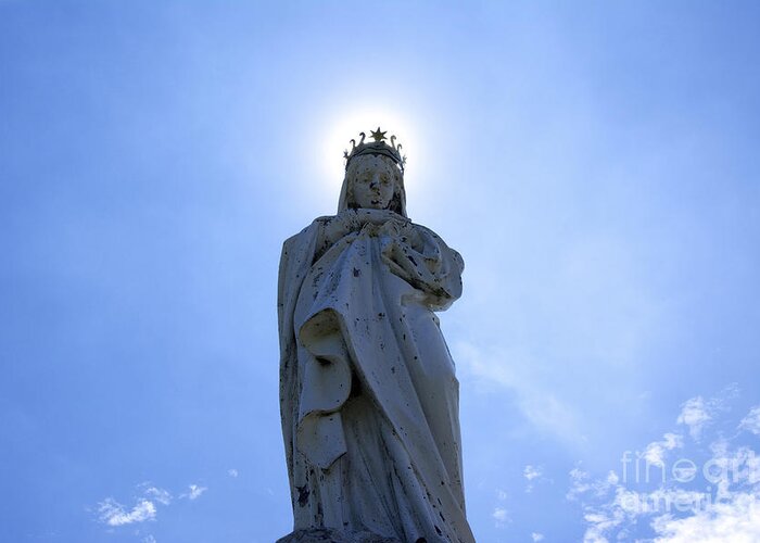 Outdoors Greeting Card featuring the photograph Virgin Mary in backlight. by Bernard Jaubert