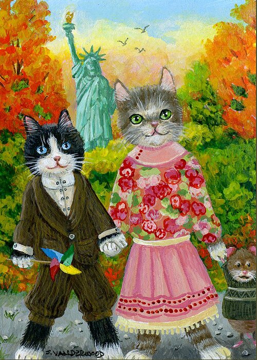 Cats Greeting Card featuring the painting Visiting Liberty by Jacquelin L Westerman