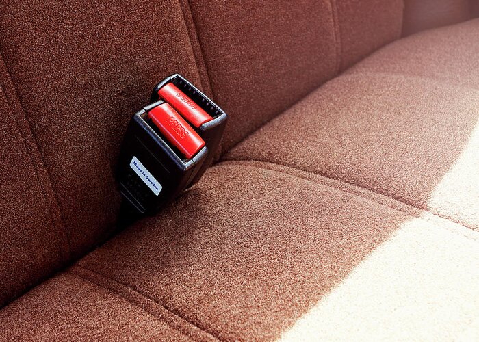 Car Interior Greeting Card featuring the photograph Volvo Rear Seat Buckle by Mark Leary