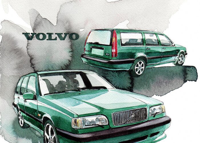 Volvo 850 Greeting Card featuring the painting Volvo 850 Station Wagon by Yoshiharu Miyakawa