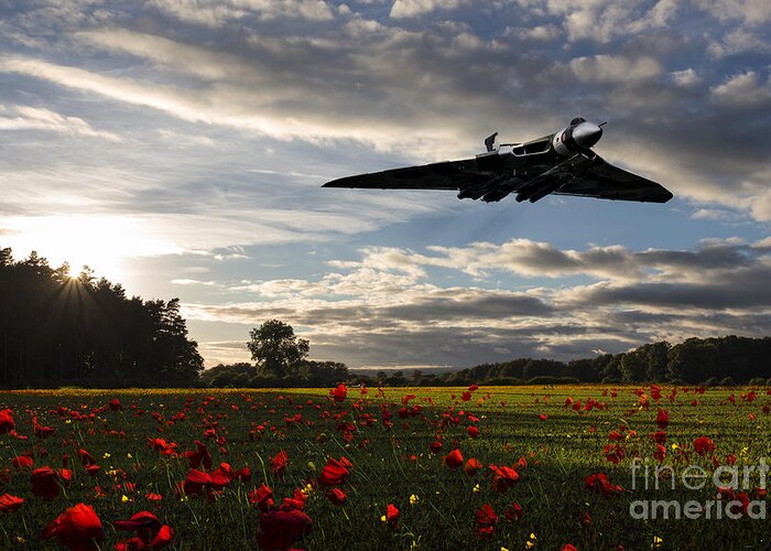 Vulcan Bomber Poppy Greeting Card featuring the digital art Vulcan History by Airpower Art