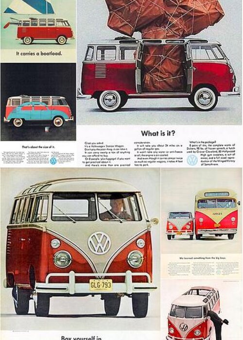 Volkswagen Camper Bus Greeting Card featuring the digital art VW Camper Collage by Georgia Fowler