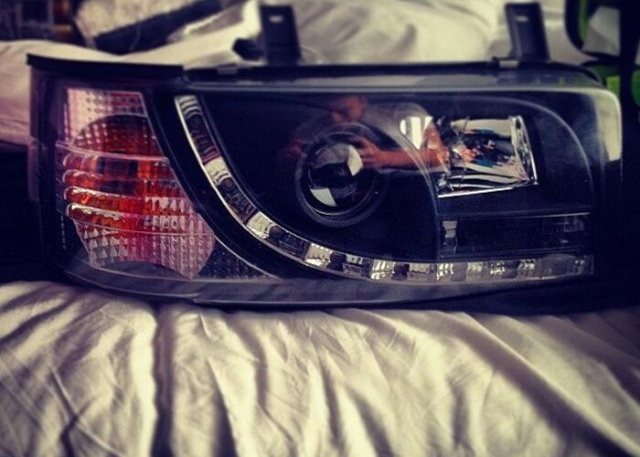 Style Greeting Card featuring the photograph #vw #vwt4 #headlights #rhd #led #audi by Christopher Wiltshire