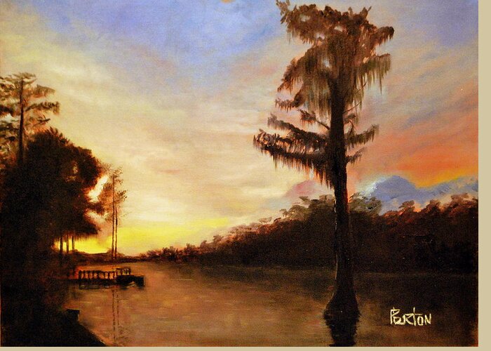Landscape Painting From Memory And Photo Reference Greeting Card featuring the painting Waccamaw Evening by Phil Burton