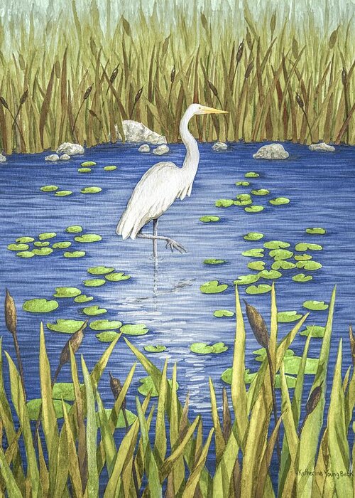 Print Greeting Card featuring the painting Wading and Watching by Katherine Young-Beck