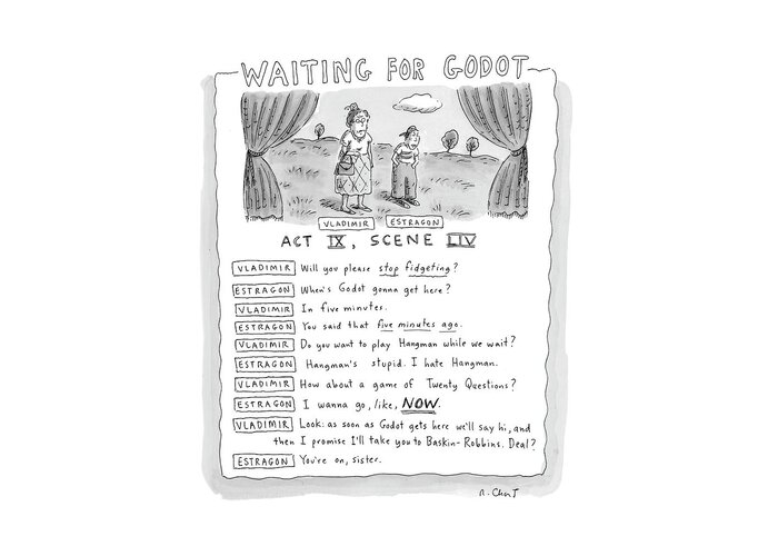 Children - General Greeting Card featuring the drawing 'waiting For Godot' by Roz Chast