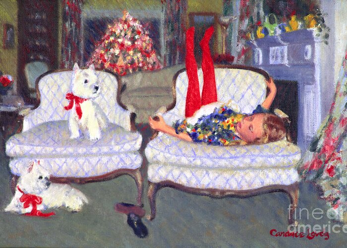 Dogs Greeting Card featuring the painting Waiting for Santa by Candace Lovely