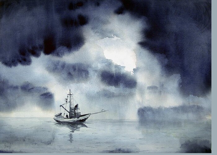 Ocean Greeting Card featuring the painting Waiting Out The Squall by Sam Sidders