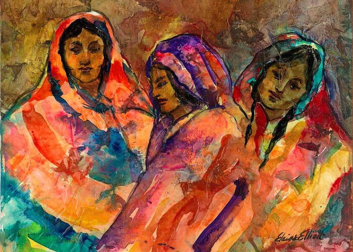 Indian Greeting Card featuring the painting Waiting Women by Elaine Elliott