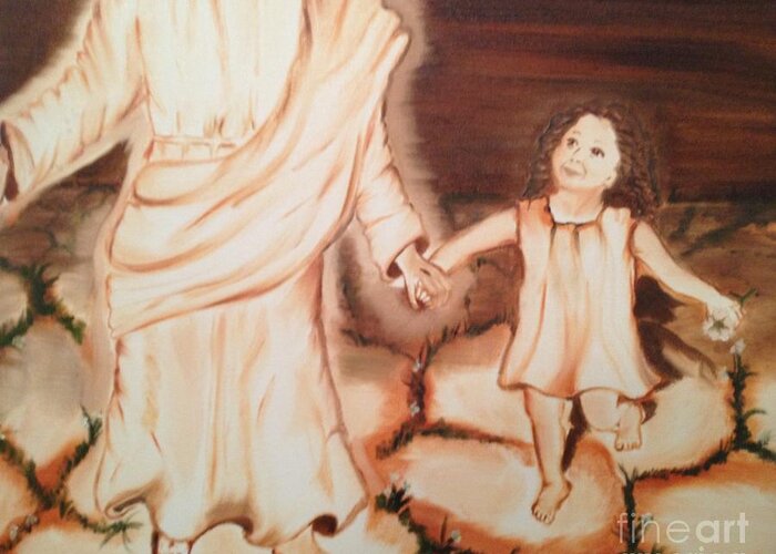 Good Hands Greeting Card featuring the painting Walk By Me by Brindha Naveen