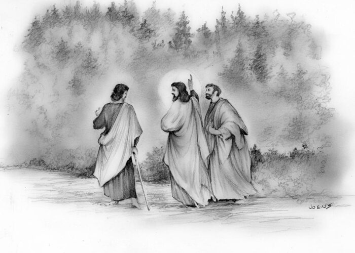 Walk To Emmaus Greeting Card featuring the drawing Walk to Emmaus by Greg Joens