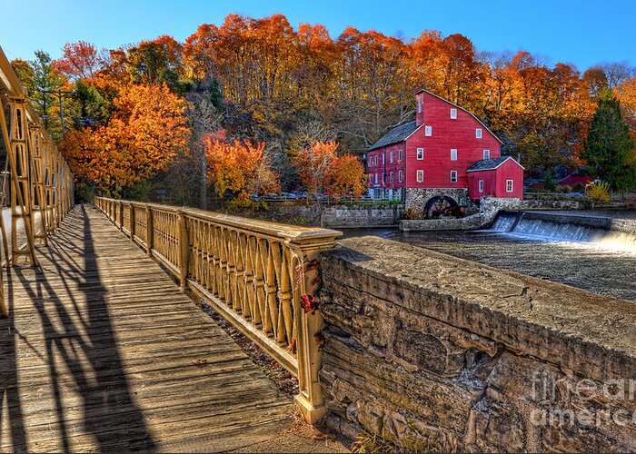 Clinton Red Mill House Greeting Card featuring the photograph Walk With Me - Clinton Red Mill House in the Fall by Lee Dos Santos