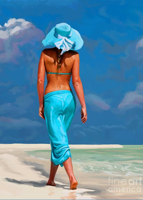 Walking On The Beach Greeting Card featuring the painting walking on the beach V by Tim Gilliland