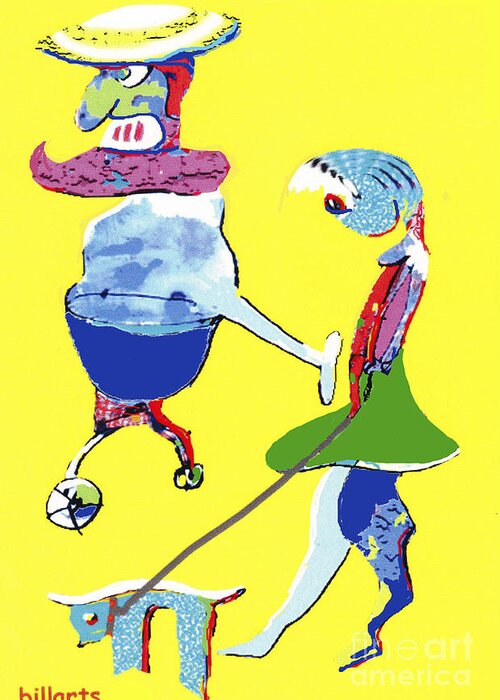 Drawing Greeting Card featuring the drawing Walking The Dog by Bill Thomson