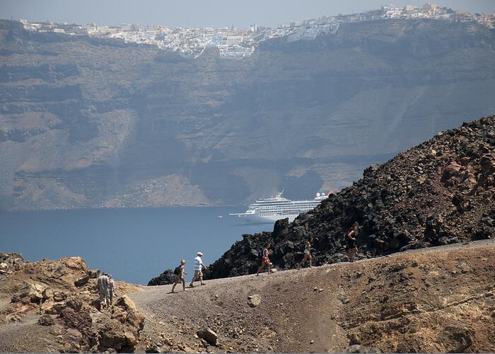 Santorini Greeting Card featuring the photograph Walking the volcano's edge by Brenda Kean