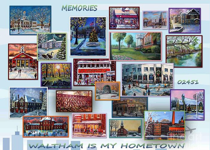 Waltham Greeting Card featuring the painting Waltham is My Hometown by Rita Brown