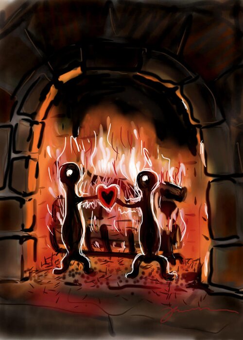 Fireplace Greeting Card featuring the painting Warm Hearted by Jean Pacheco Ravinski