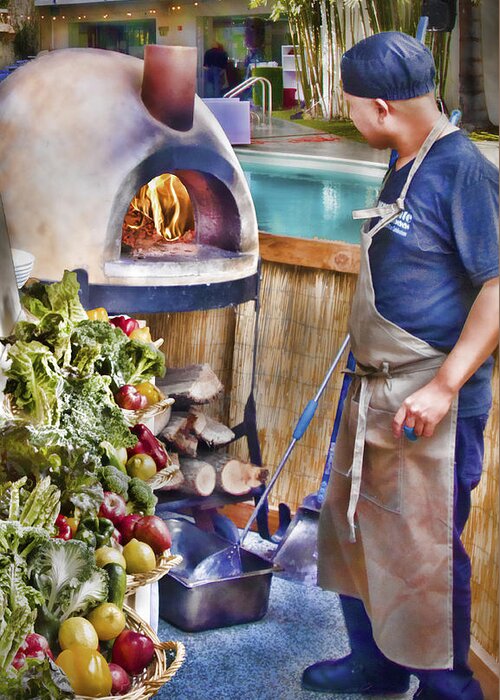 Warming The Pizza Oven Greeting Card featuring the photograph Warming the Pizza Oven by Chuck Staley