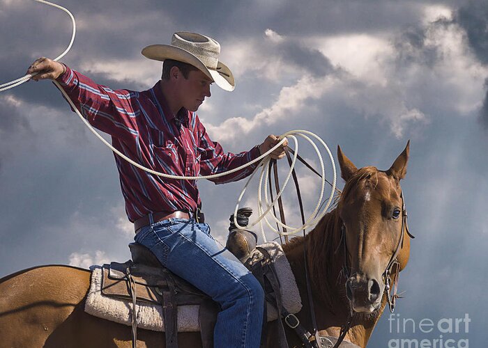 Warming Up To Rodeo Greeting Card featuring the photograph Warming Up To Rodeo by Priscilla Burgers