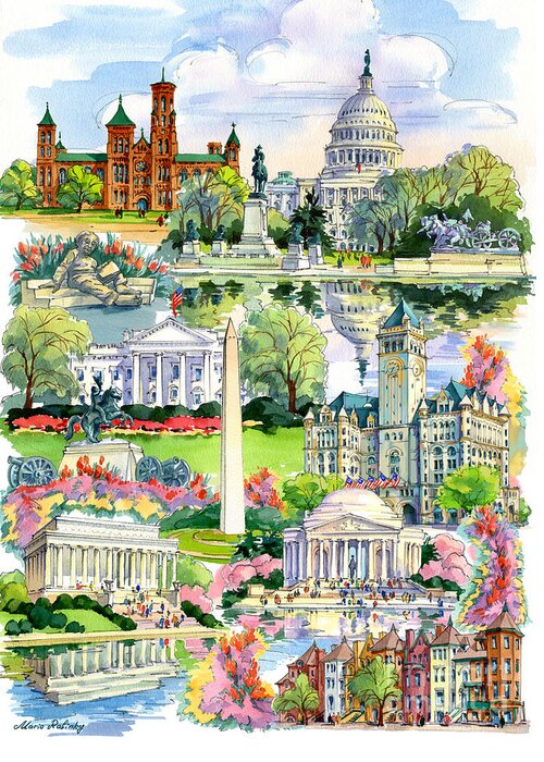 Washington Greeting Card featuring the painting Washington DC painting by Maria Rabinky