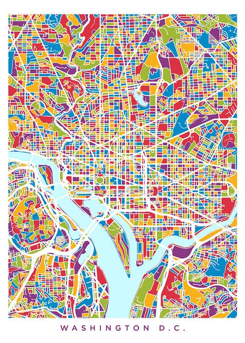 Street Map Greeting Card featuring the digital art Washington DC Street Map by Michael Tompsett