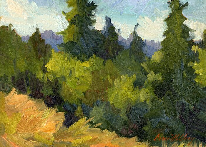 Washington Greeting Card featuring the painting Washington Evergreens by Diane McClary