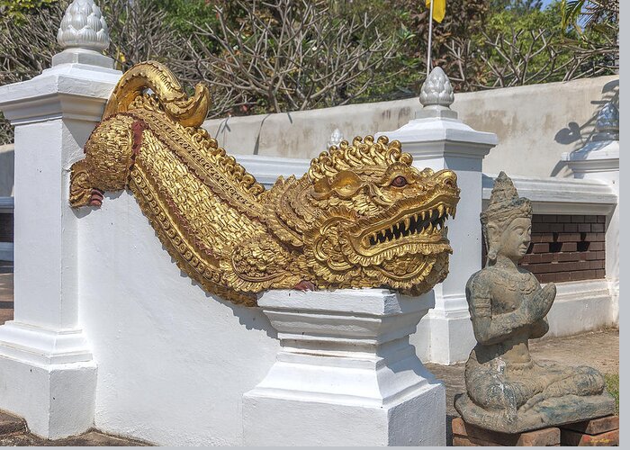 Scenic Greeting Card featuring the photograph Wat Chedi Liem Phra Ubosot Gate Makara DTHCM0836 by Gerry Gantt