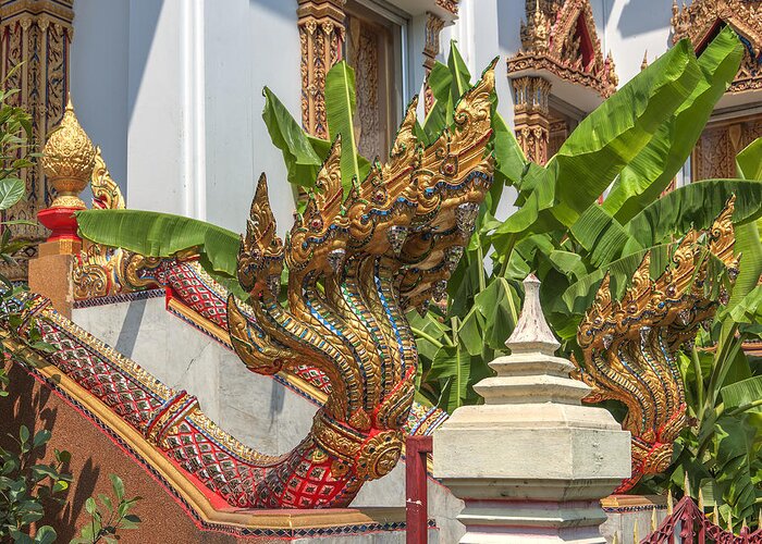 Temple Greeting Card featuring the photograph Wat Dokmai Phra Ubosot Stair Naga DTHB1783 by Gerry Gantt