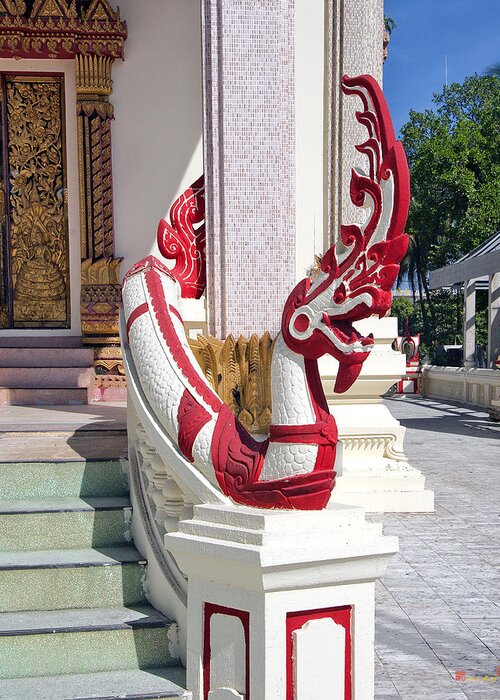 Ubon Ratchathani Greeting Card featuring the photograph Wat Mahawanaram Ubosot Stair Naga DTHU656 by Gerry Gantt