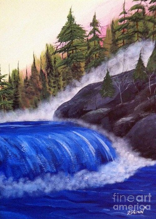 Landscape Greeting Card featuring the painting Water Fall by Rocks by Brenda Brown