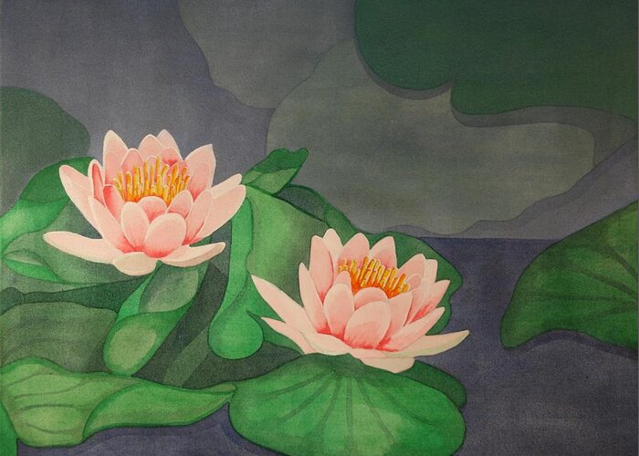  Flowers Greeting Card featuring the painting Water lilies by Paul Amaranto