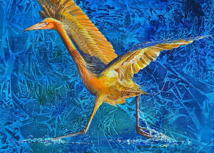 Reddish Egret Greeting Card featuring the painting Water Run by AnnaJo Vahle