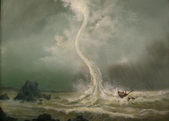  Boat Greeting Card featuring the painting Water Spout Peril by Tom Shropshire