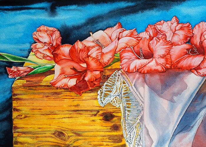 Gladiolas Paintings Greeting Card featuring the painting Watercolor Exercise Gladiolas by Xavier Francois Hussenet