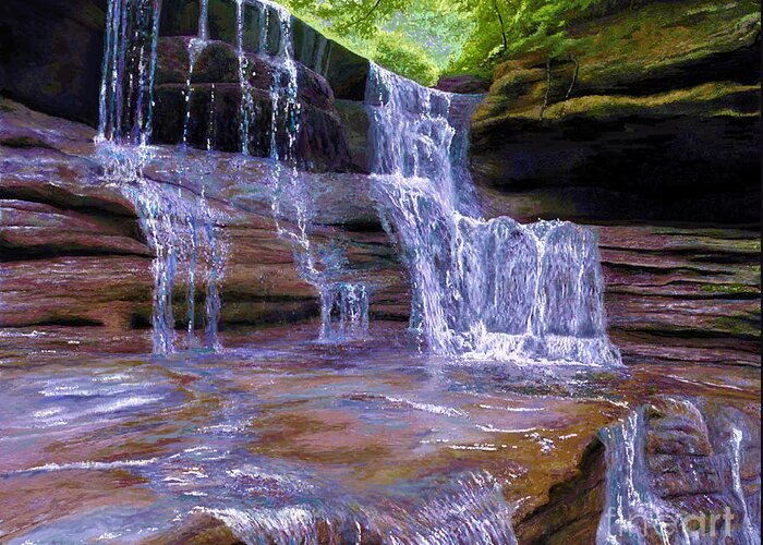 Water Greeting Card featuring the painting Waterfall at Starved Rock by Jackie Case