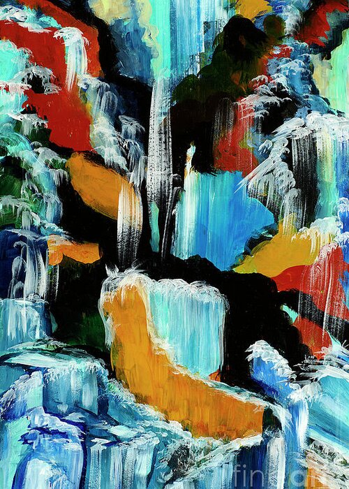 Acrylic Abstract Painting Greeting Card featuring the painting Waterfall Cascade by Lidija Ivanek - SiLa