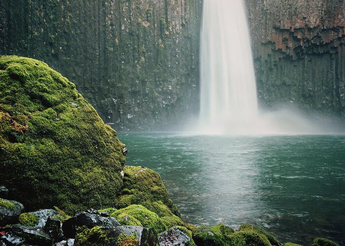 Cave Greeting Card featuring the photograph Waterfall Inl Lush Cavern by Danielle D. Hughson