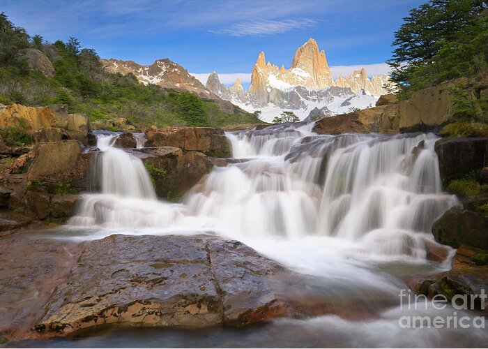 00346019 Greeting Card featuring the photograph Los Glaciares Waterfall by Yva Momatiuk John Eastcott