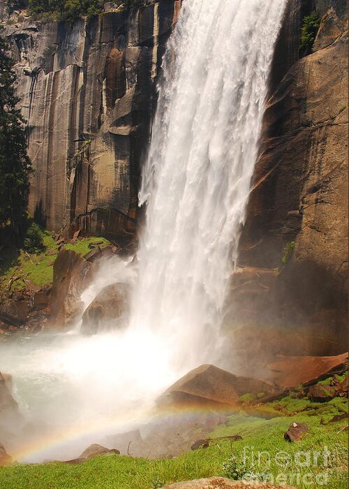 Yosemite Greeting Card featuring the photograph Waterfall Rainbow by Mary Carol Story