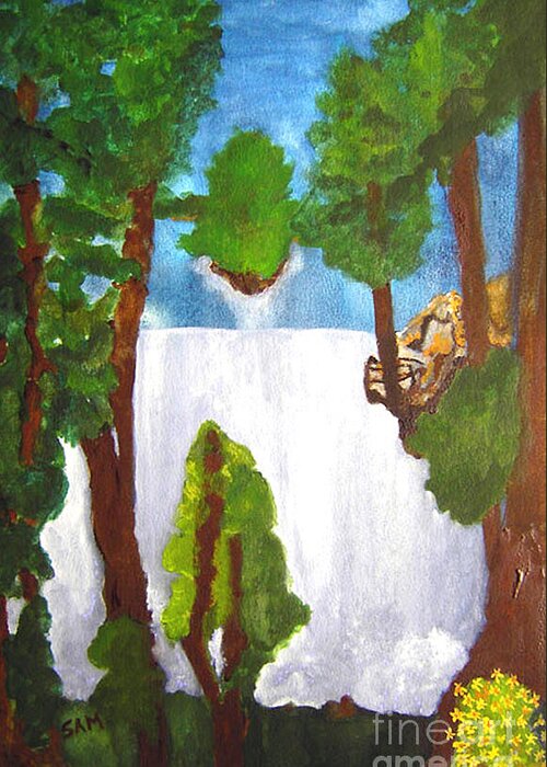 Waterfall Greeting Card featuring the painting Waterfall by Sandy McIntire