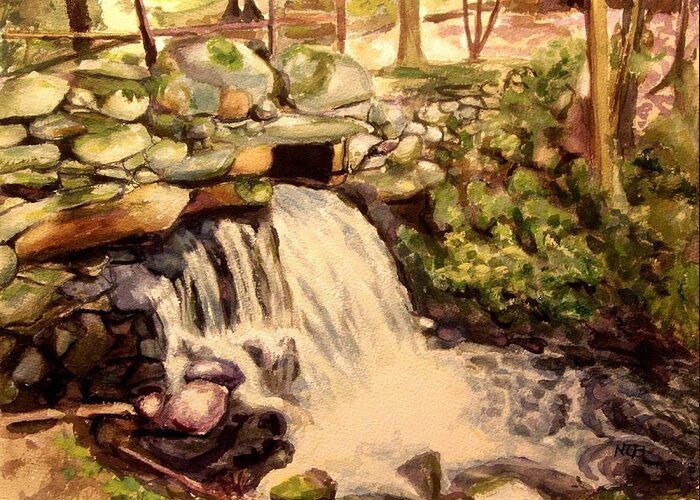 Landscape Greeting Card featuring the painting Waterfall Sharon Audubon 12x16 by Nicolas Bouteneff