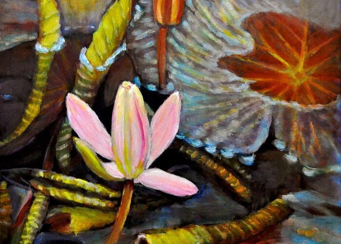 Waterlily Greeting Card featuring the painting Waterlily Pond by Eileen Fong