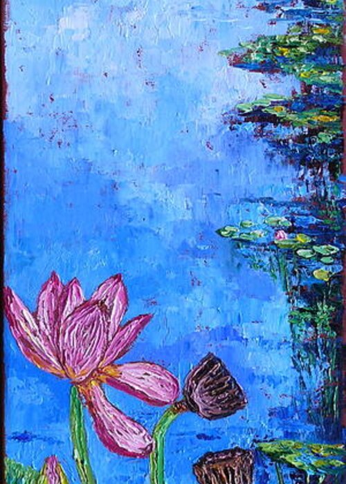 Lotus Greeting Card featuring the painting Waterlily Stages by Linda J Bean