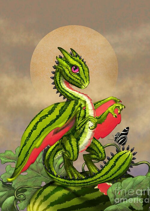 Watermelon Greeting Card featuring the digital art Watermelon Dragon by Stanley Morrison